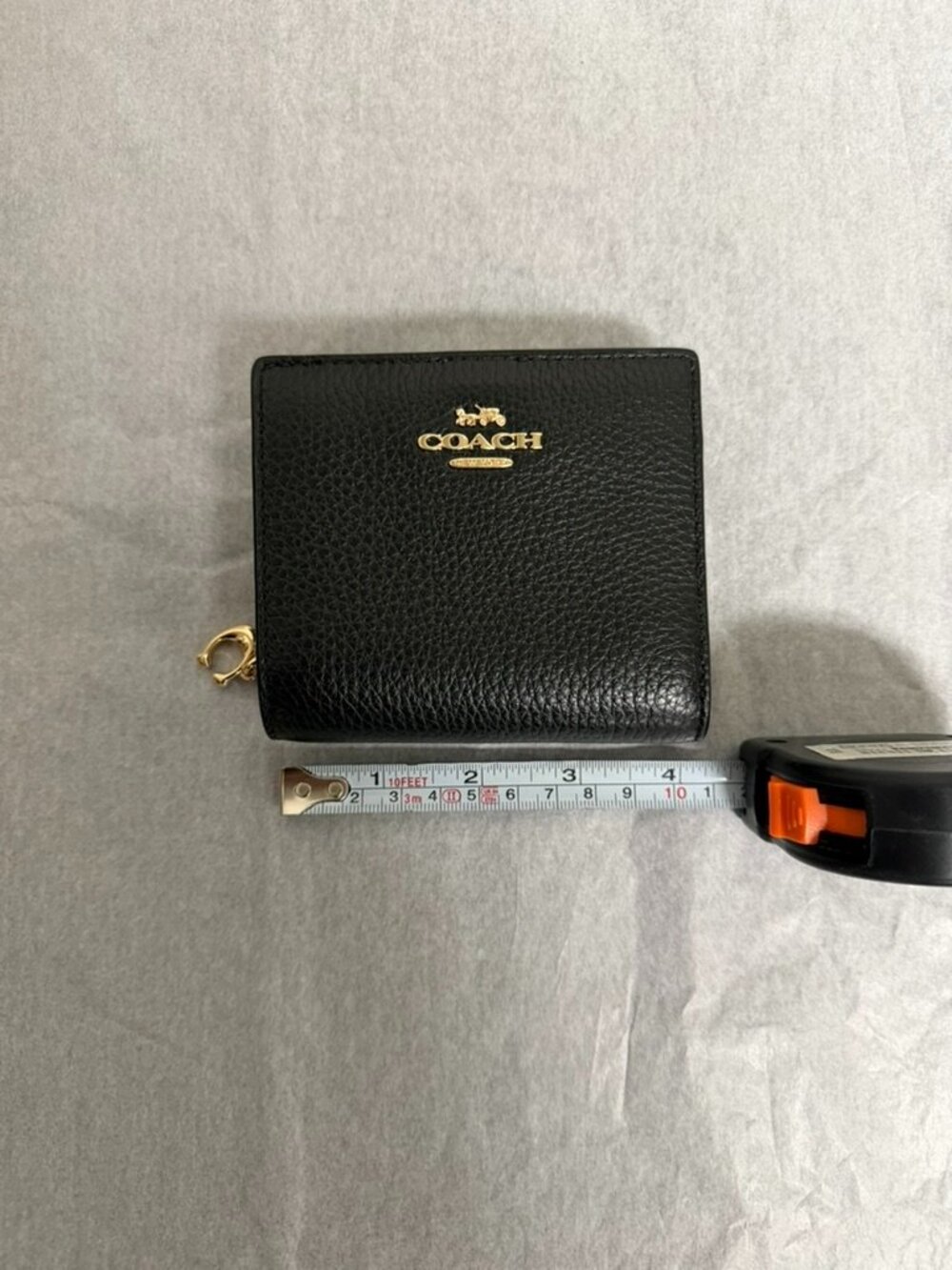 Coach Snap Mini Micro Wallet Black Gold Pebbled Leather with Charm - Picture 9 of 10